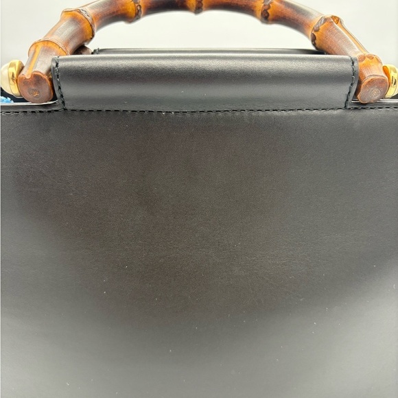 GUCCI Nappa Bamboo Nymphaea Top Handle Satchel Bag Black with Dustbag - Picture 9 of 16